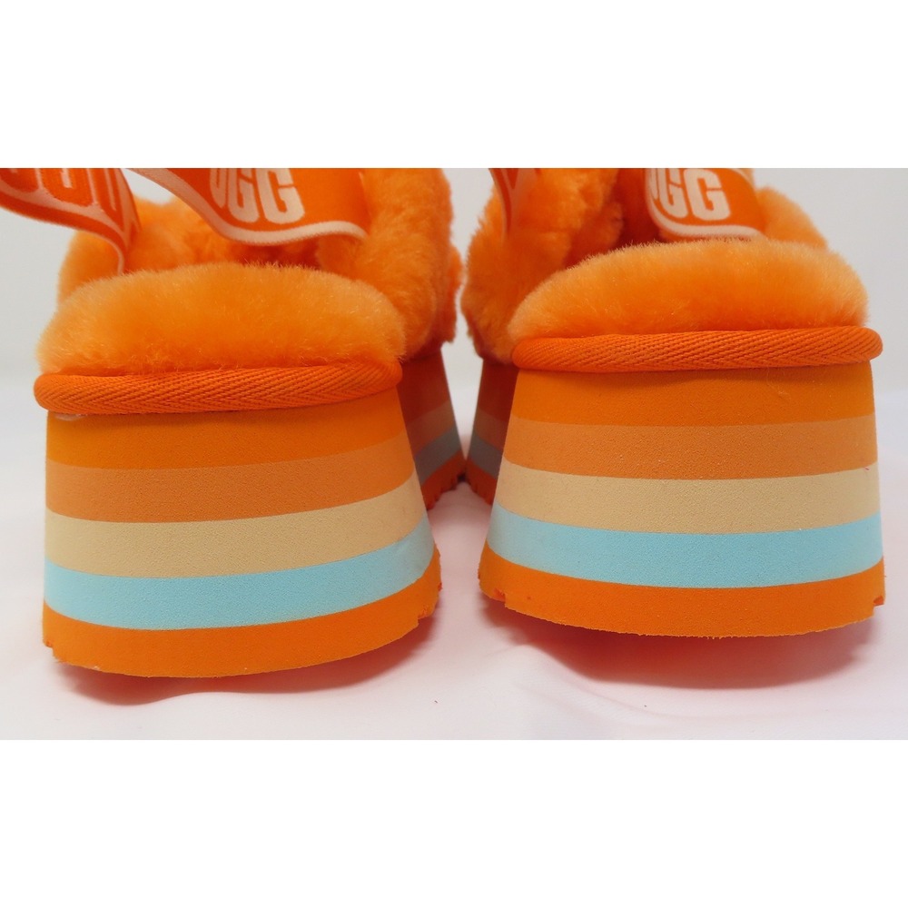 UGG Disco Knot Platform Slide Sandals Mandarin Orange Multi Fur 8 Womens 1126383 - Picture 4 of 10